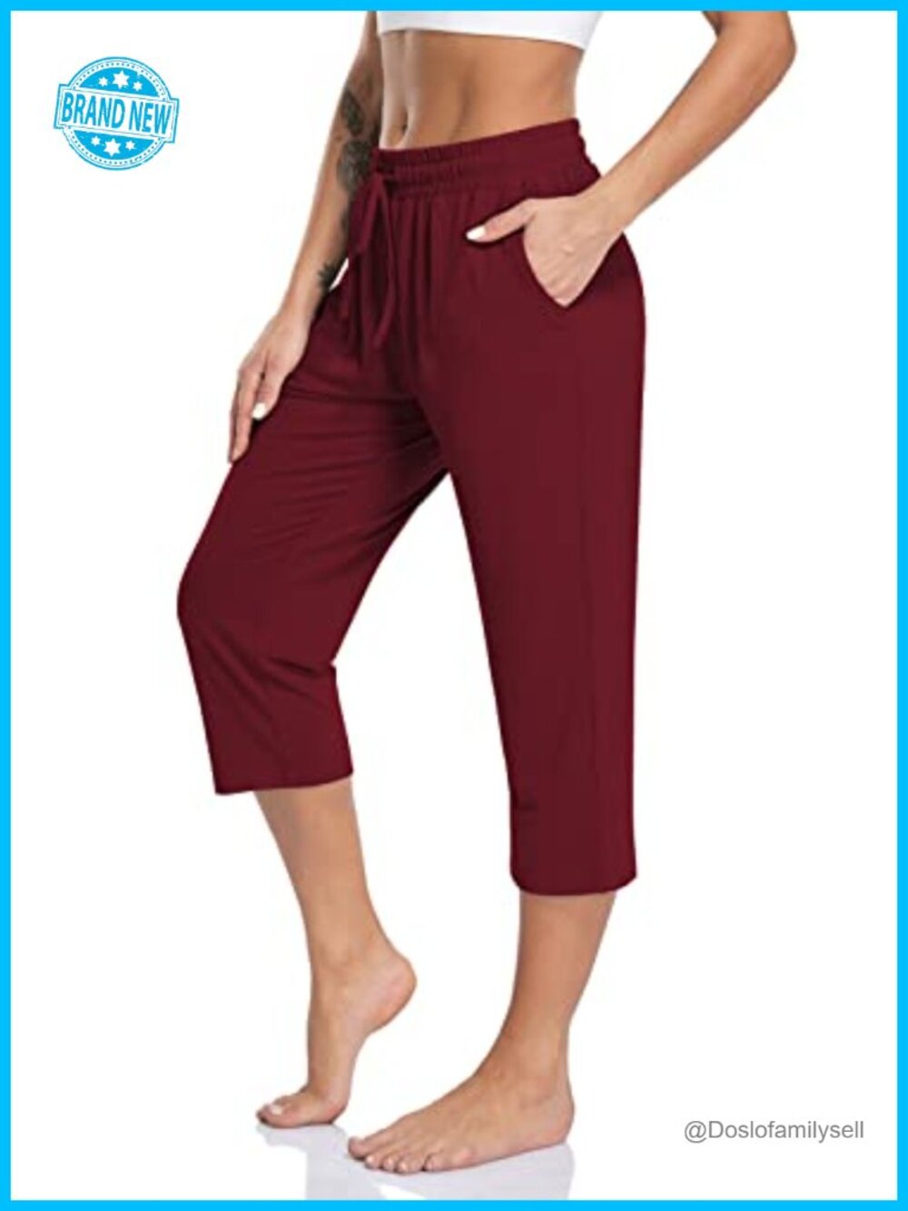 TARSE Women's Capri Yoga Pants Loose Soft Drawstring Workout Sweatpants Lounge